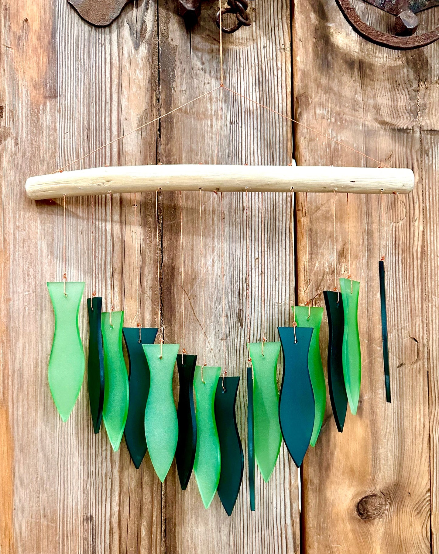 Fish Tumbled Glass Wind Chime - Restoration Oak