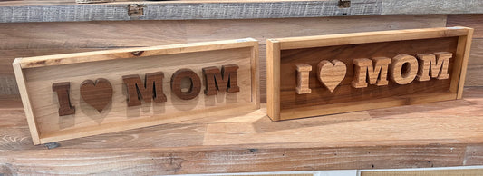 "I Love Mom" Wood Sign - Restoration Oak