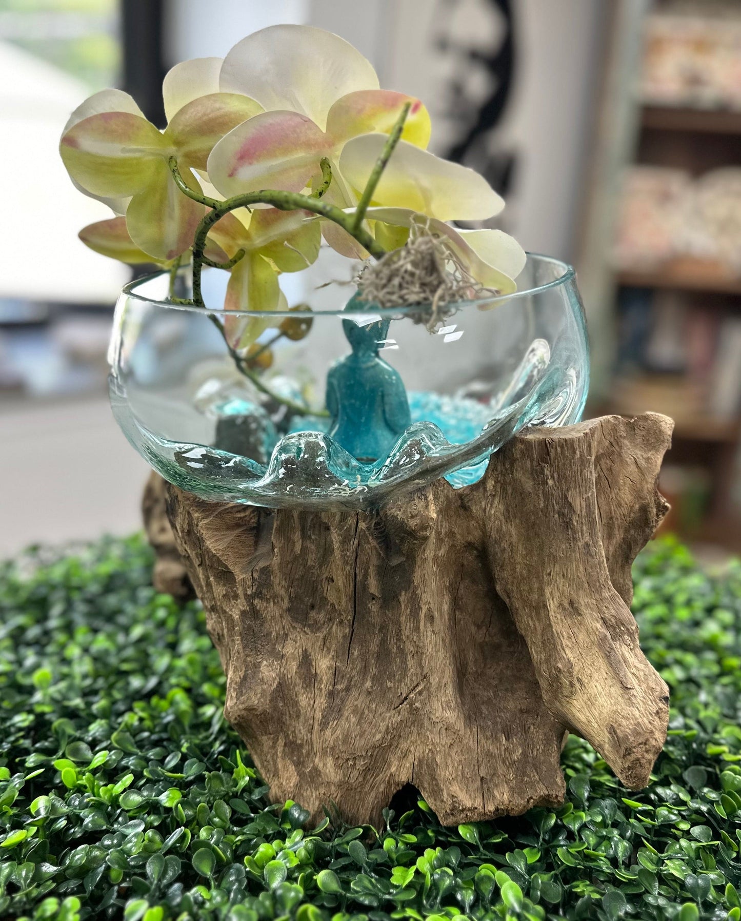 Molten Glass Bowl w Buddha - Restoration Oak