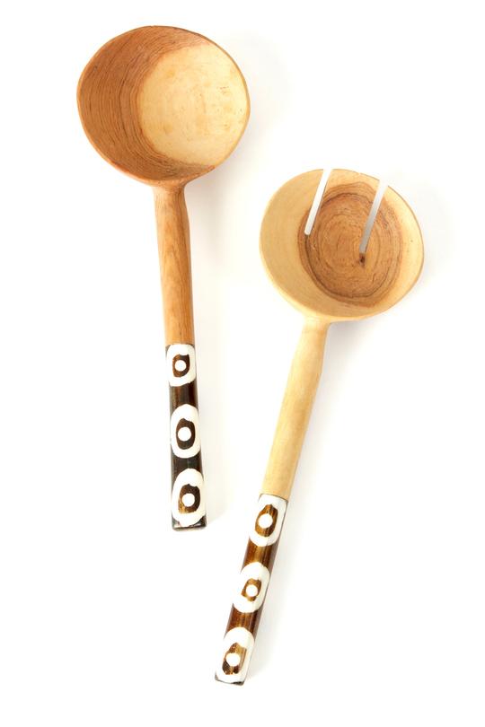 Kenyan Olive Wood Petite Traditional Salad Servers - Restoration Oak
