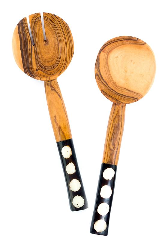 Bold Polka Dot Olive Wood Salad Servers - Restoration Oak