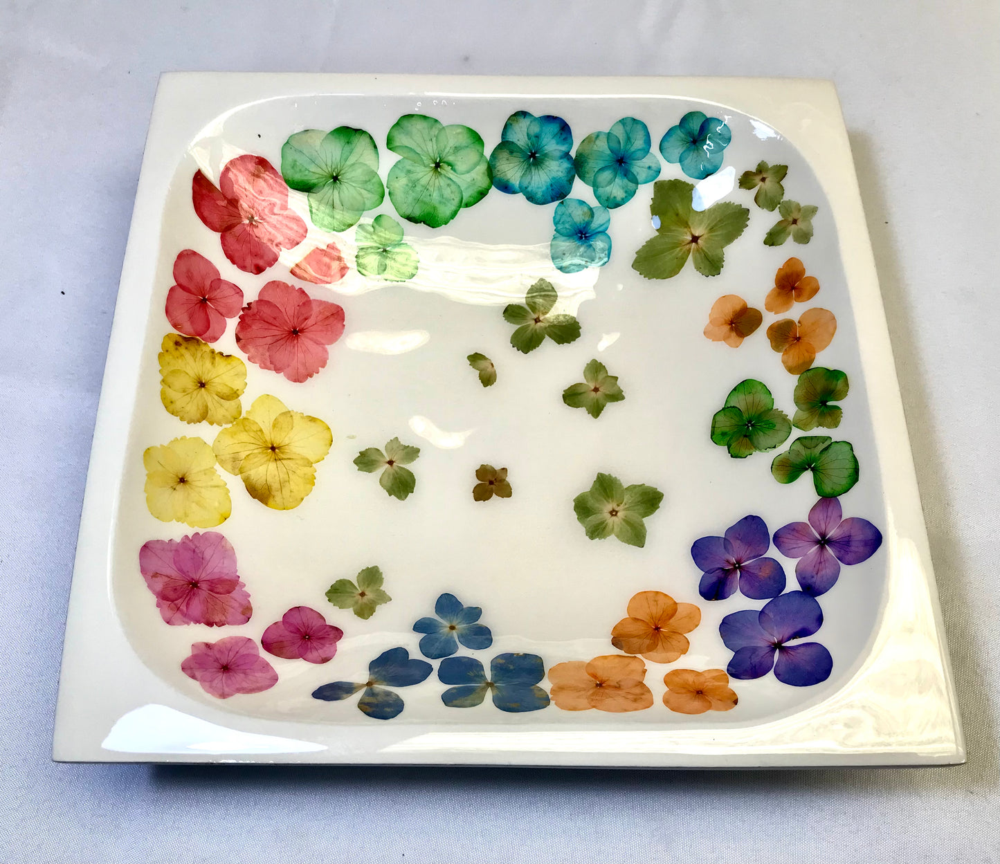 Square Bowl-Pressed Flowers - Restoration Oak