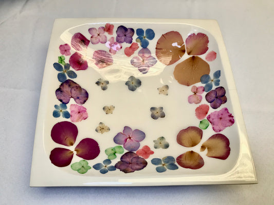 Square Bowl-Pressed Flowers - Restoration Oak