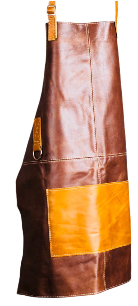 Brown and Tan Leather Apron Handcrafted in Colombia