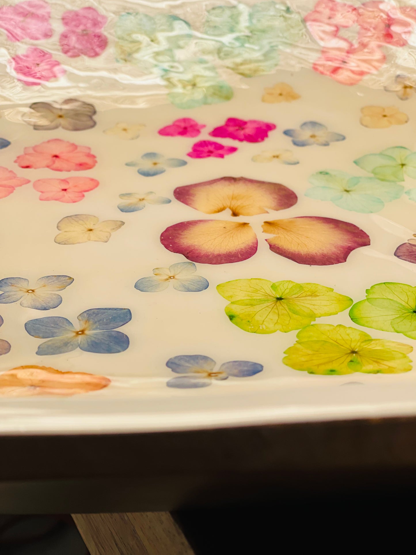 Large Curved Square Platter-Pressed Flowers - Restoration Oak