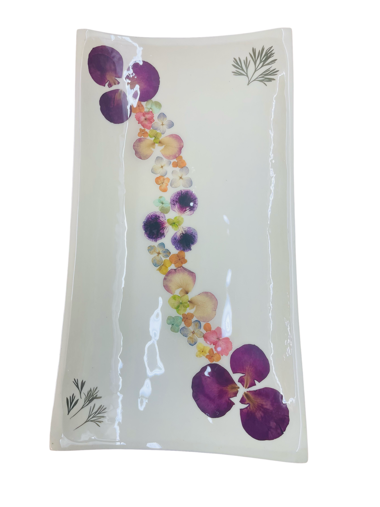 Large Rectangular Platter-Pressed Flowers - Restoration Oak