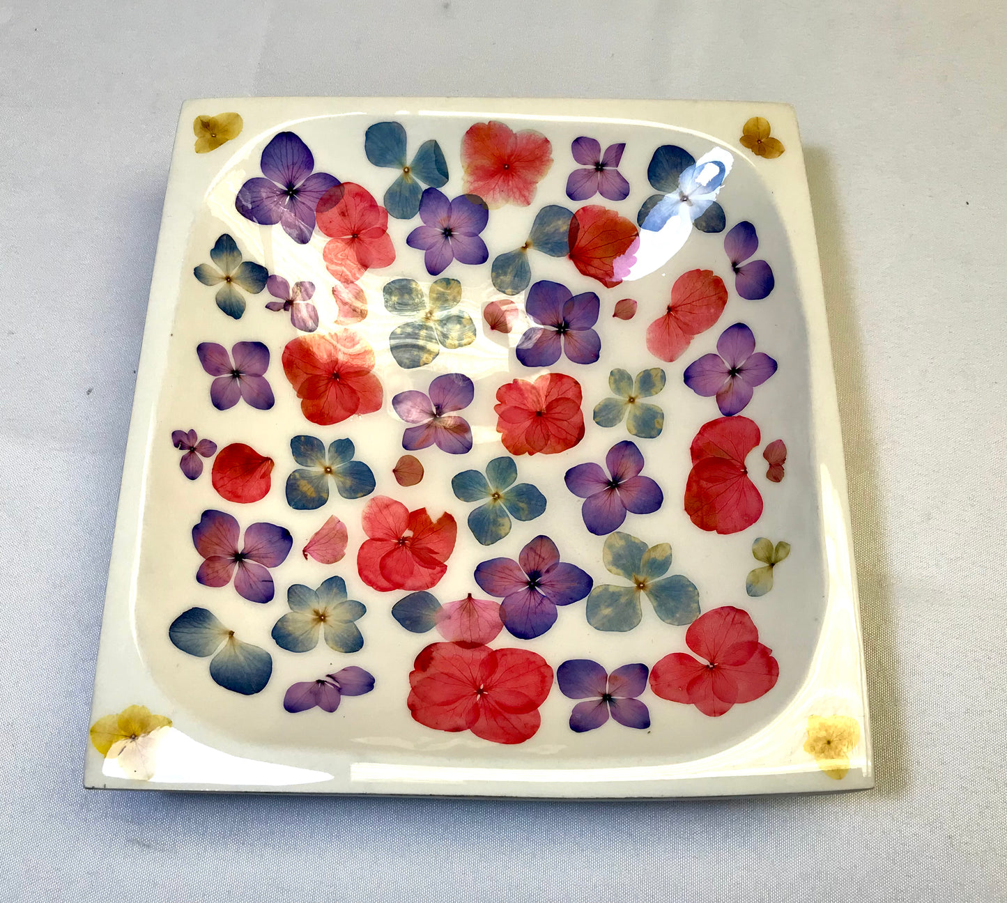 Square Bowl-Pressed Flowers - Restoration Oak