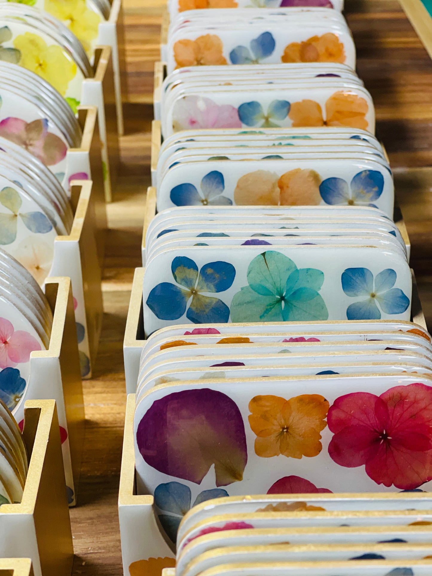 Coaster Set-Pressed Flowers - Restoration Oak