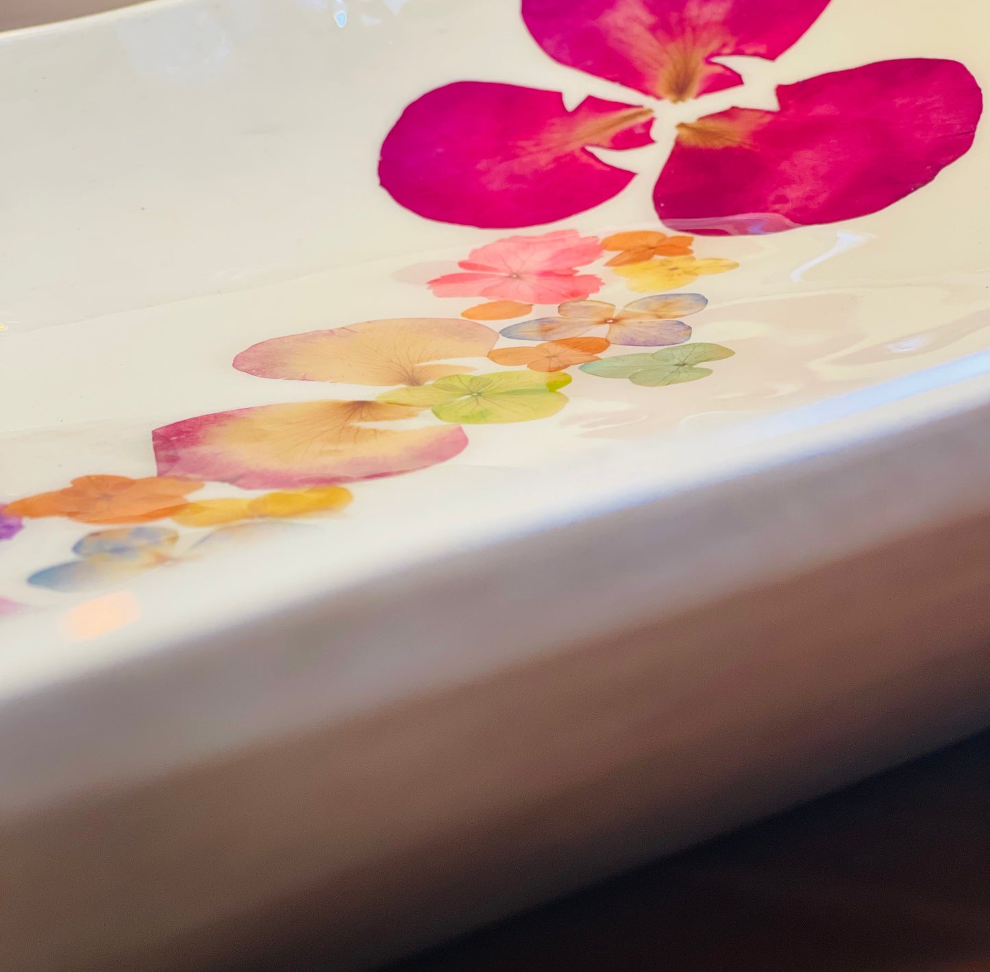 Large Rectangular Platter-Pressed Flowers - Restoration Oak