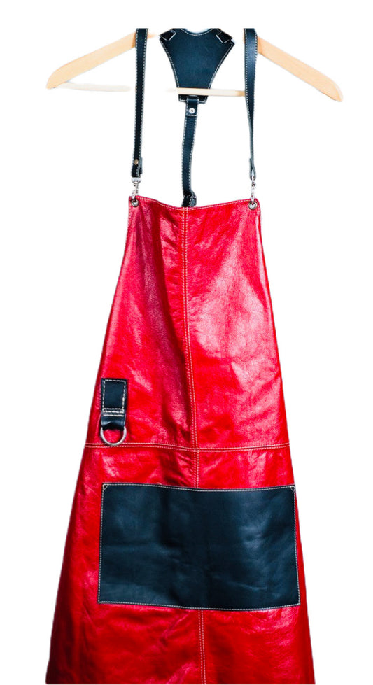 Handcrafted Red & Black Leather Apron Imported from Colombia