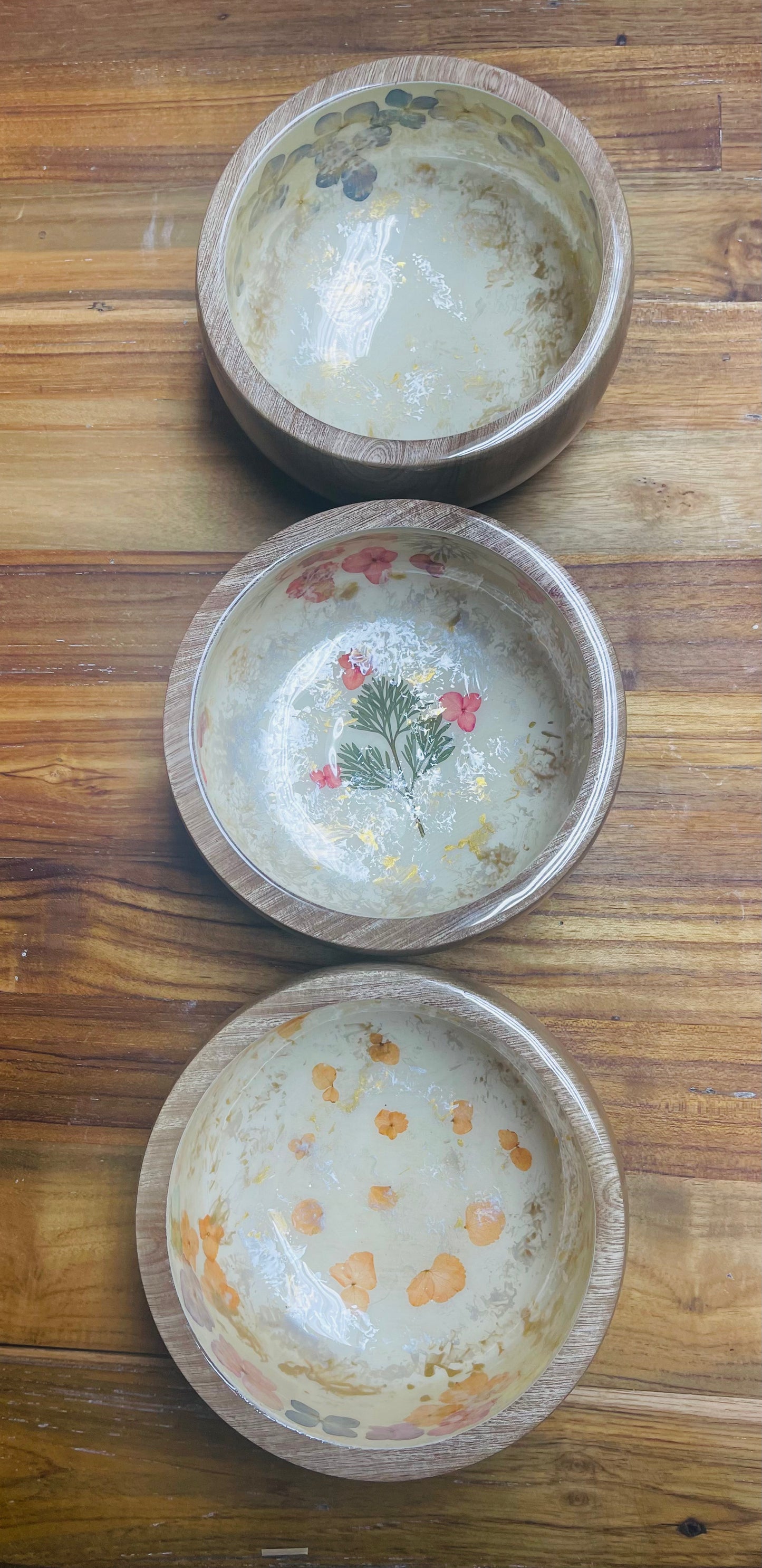 Metallic Decorative Bowl-Pressed Flowers - Restoration Oak