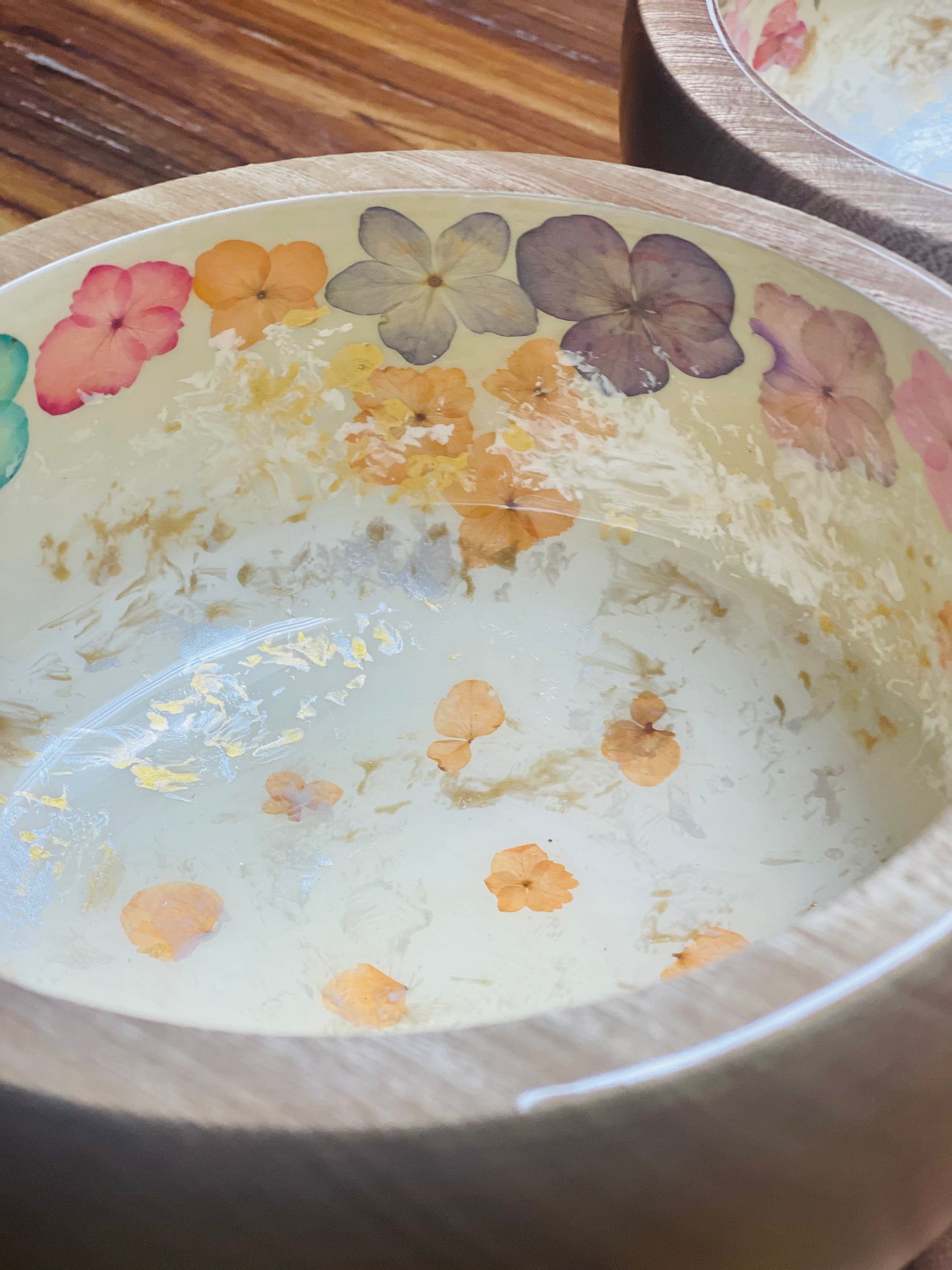 Metallic Decorative Bowl-Pressed Flowers - Restoration Oak