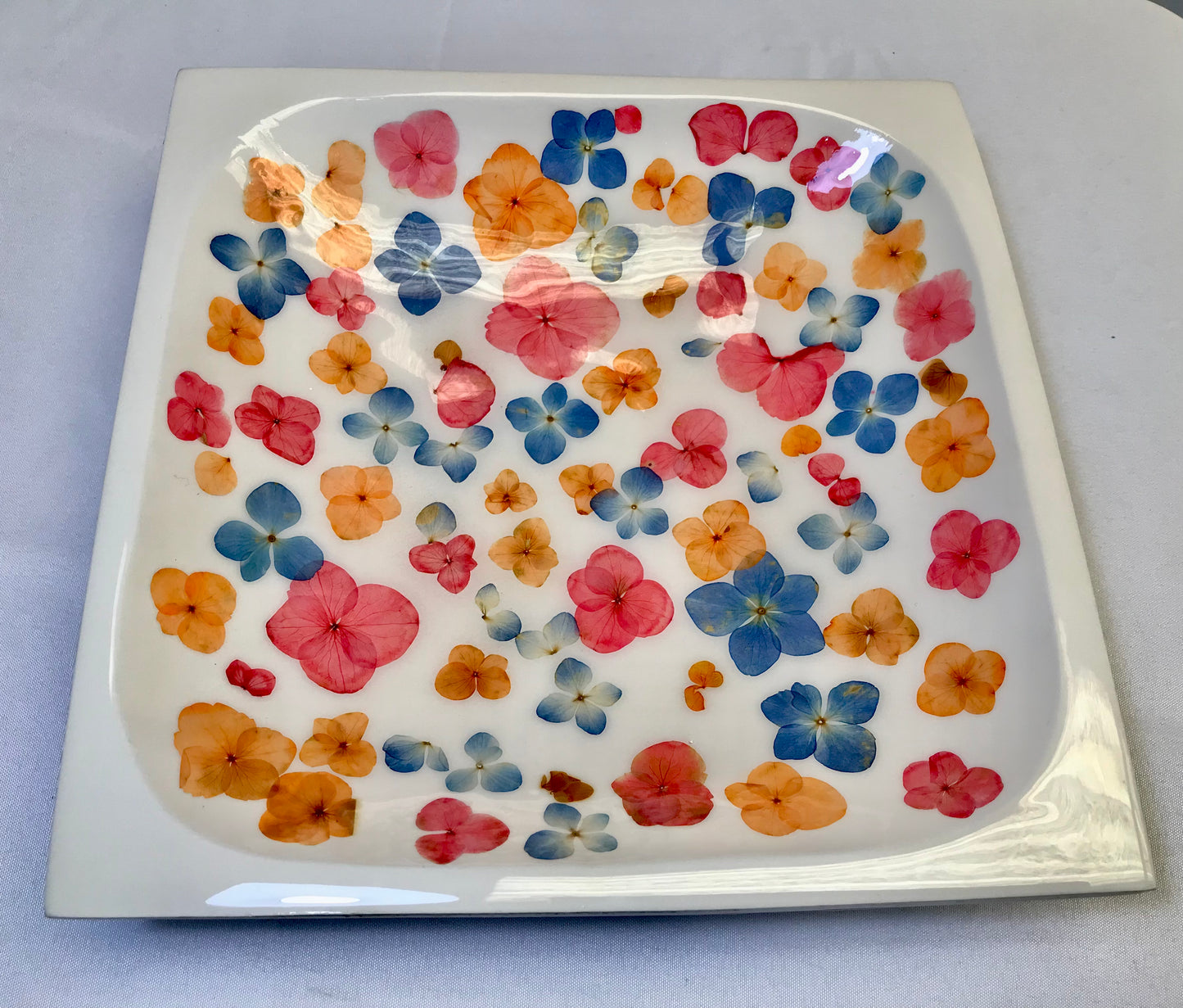 Square Bowl-Pressed Flowers - Restoration Oak
