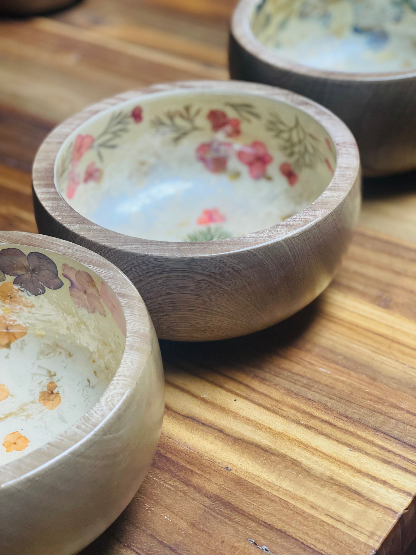 Metallic Decorative Bowl-Pressed Flowers - Restoration Oak