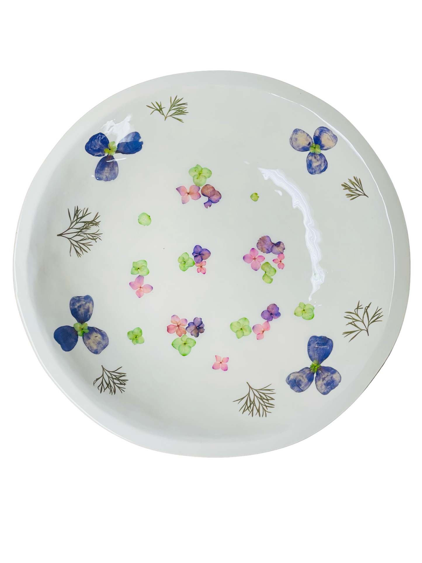 Extra Large Round Platter-Pressed Flowers - Restoration Oak