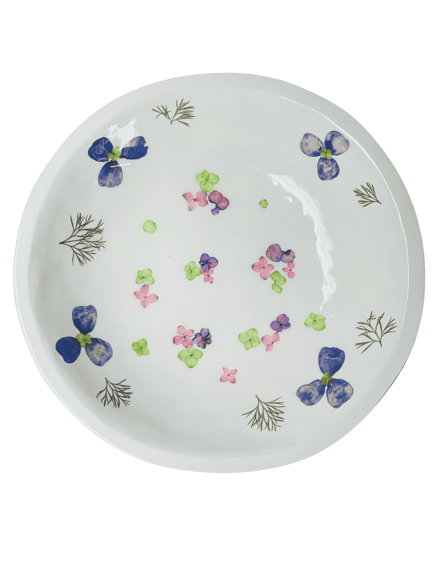 Extra Large Round Platter-Pressed Flowers - Restoration Oak