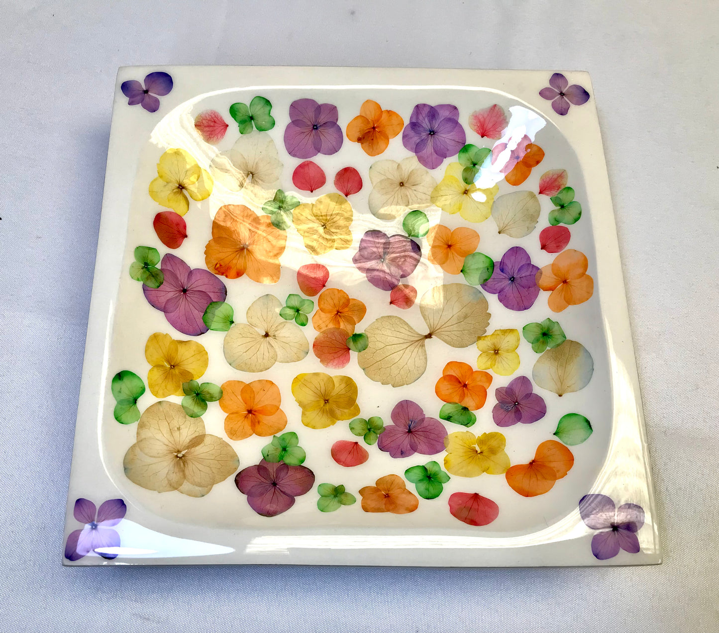 Square Bowl-Pressed Flowers - Restoration Oak
