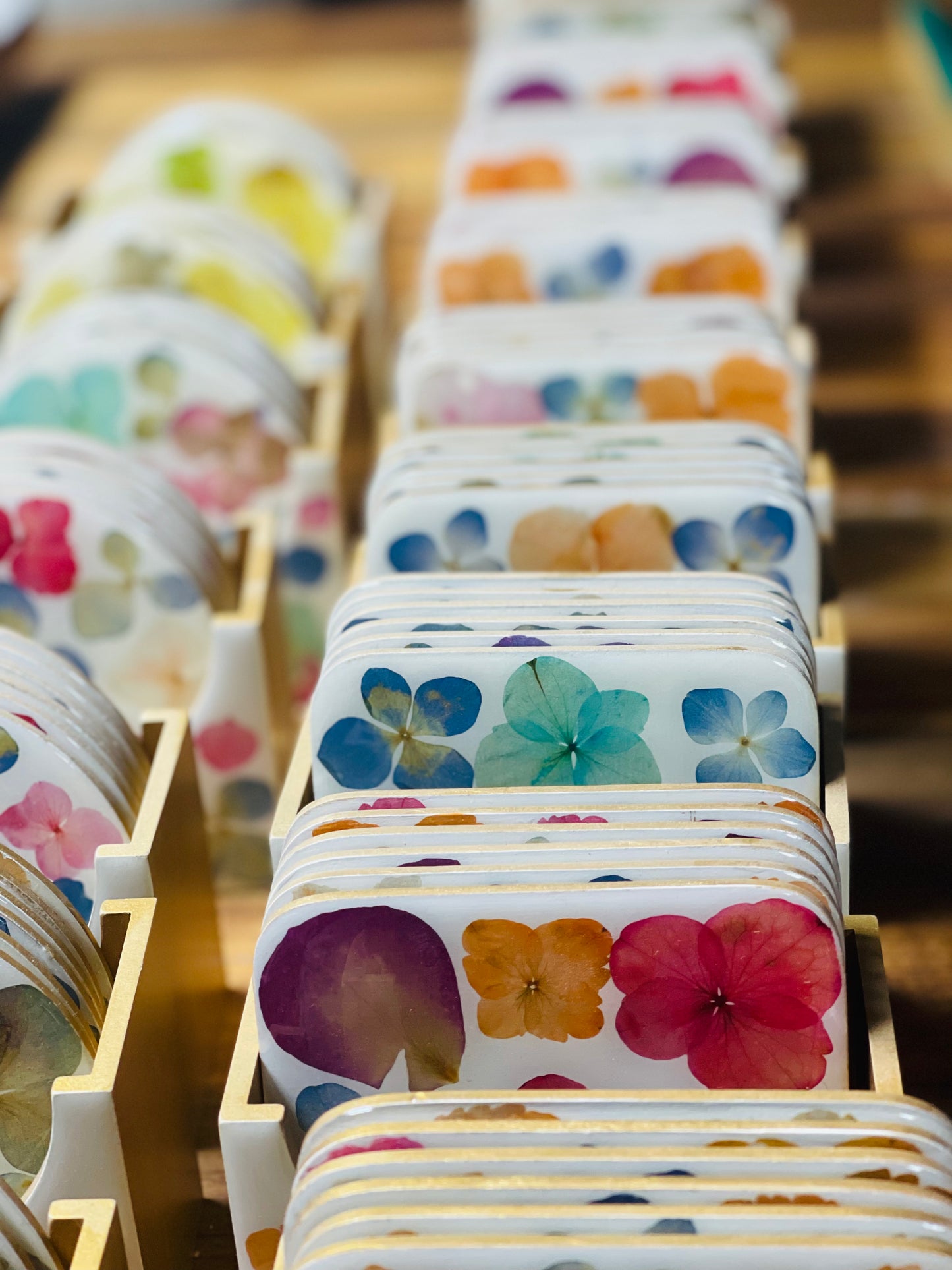 Coaster Set-Pressed Flowers - Restoration Oak