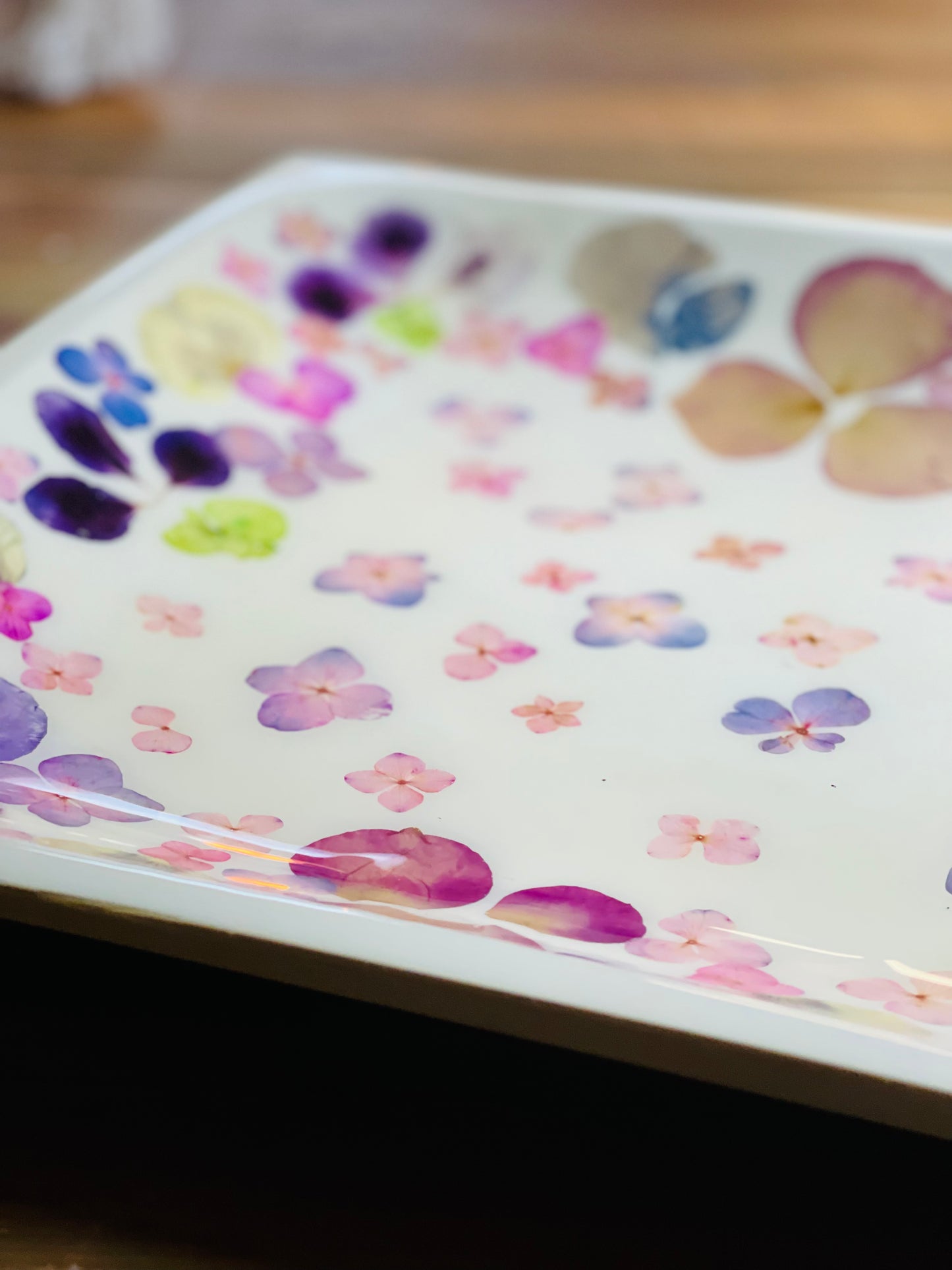 Large Square Platter-Pressed Flowers - Restoration Oak