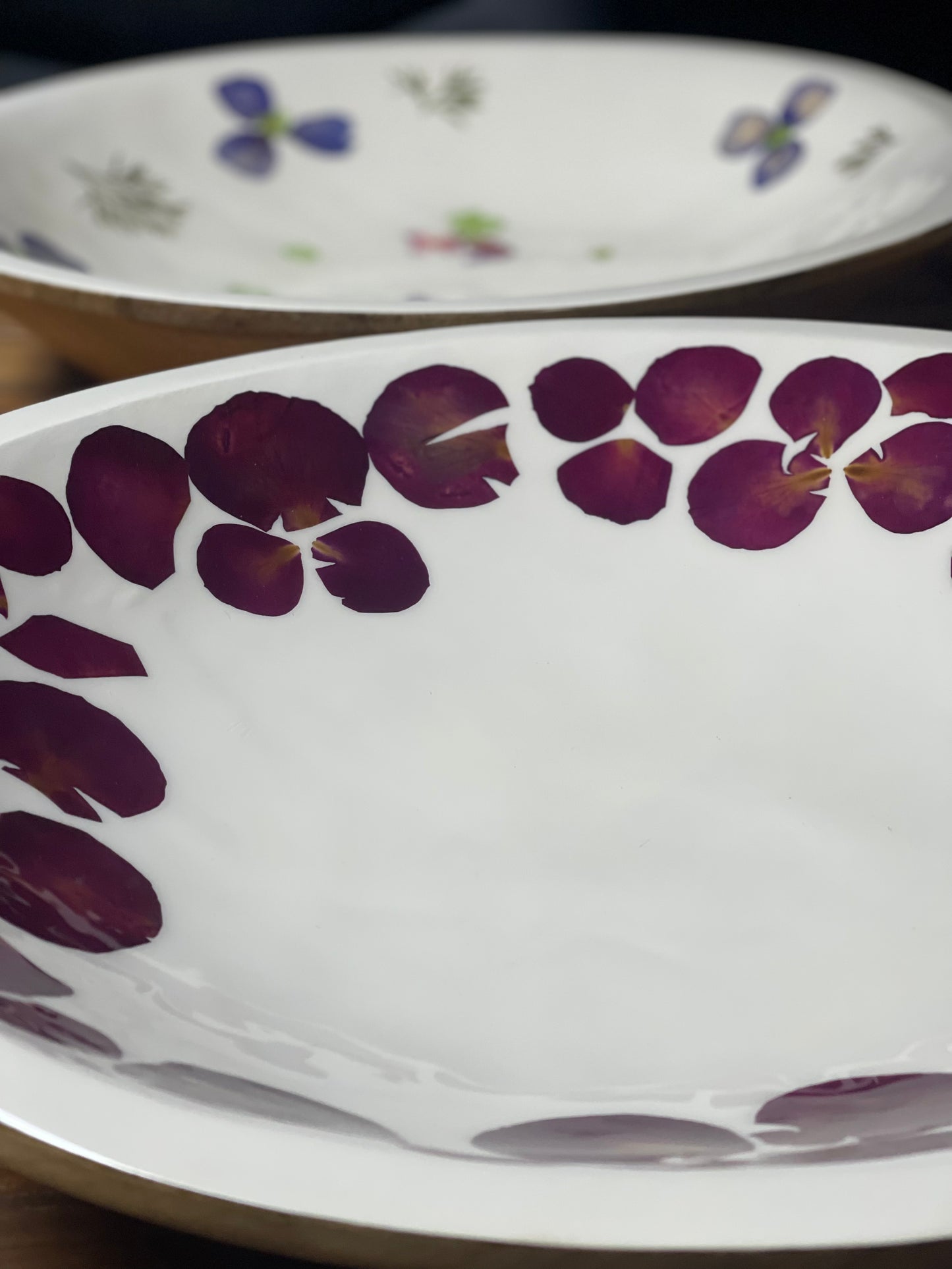 Extra Large Round Platter-Pressed Flowers - Restoration Oak