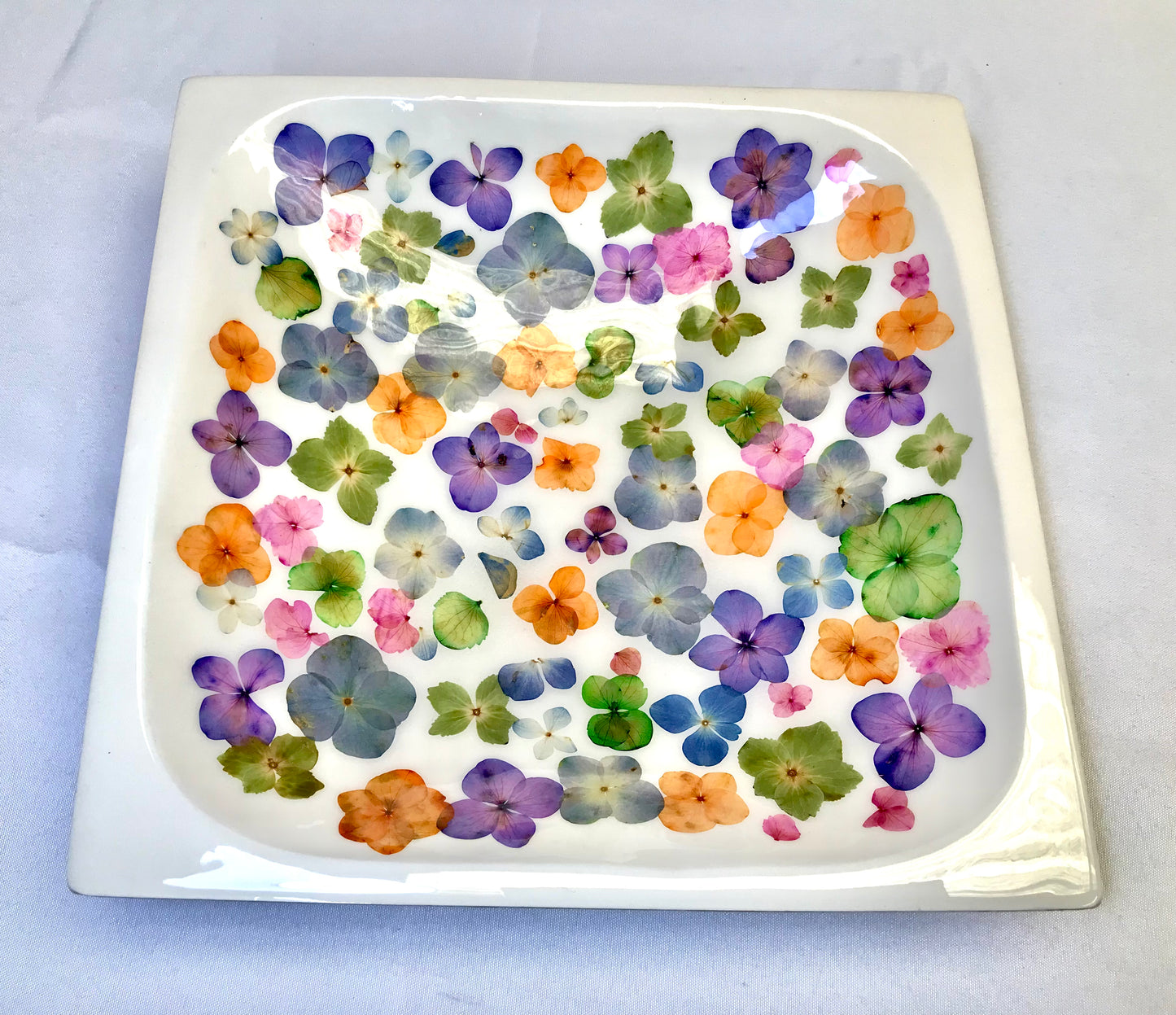 Square Bowl-Pressed Flowers - Restoration Oak