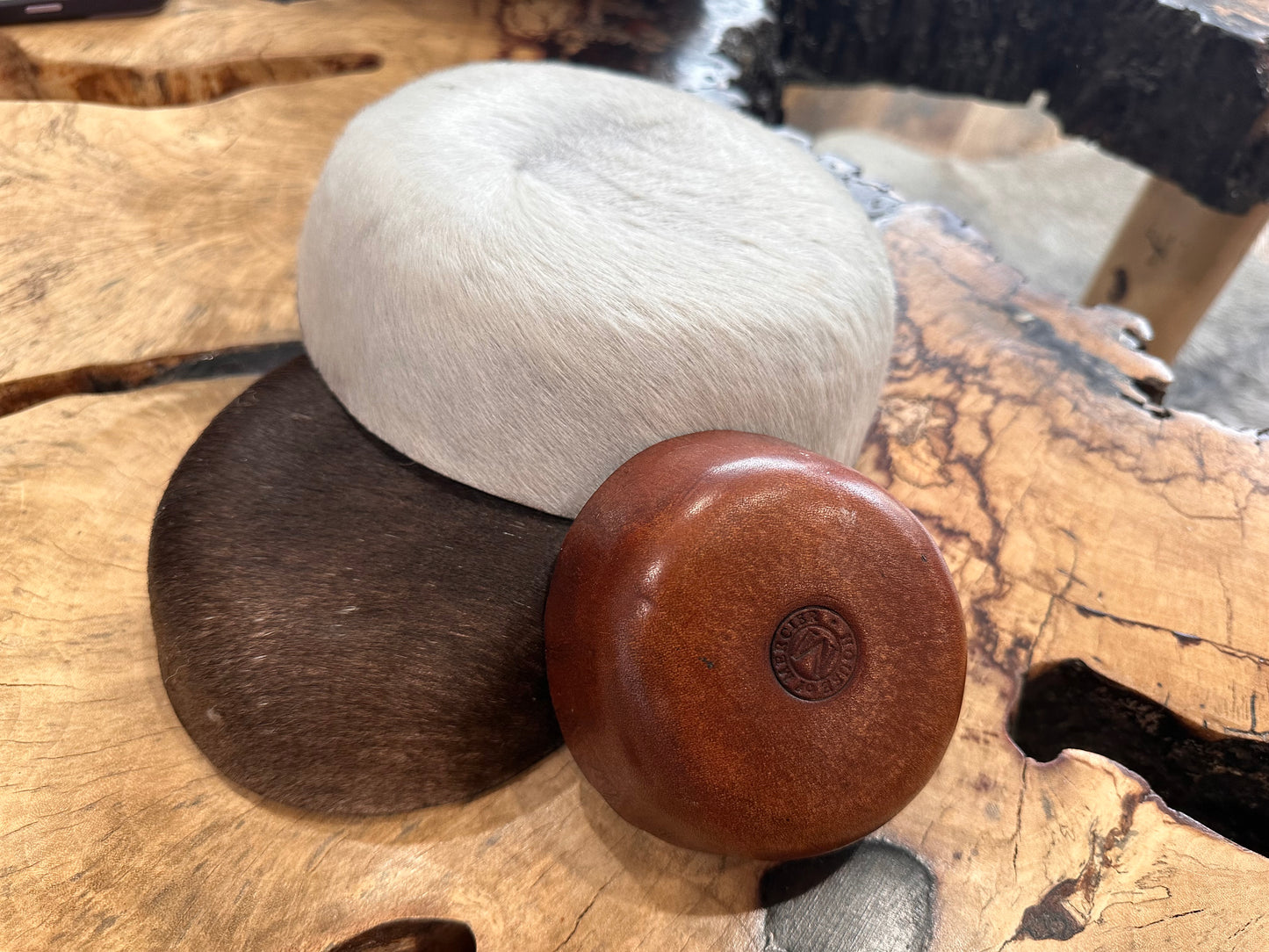 Cowhide & Leather Bowl Set - Restoration Oak
