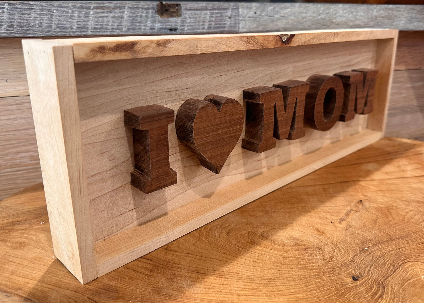 "I Love Mom" Wood Sign - Restoration Oak