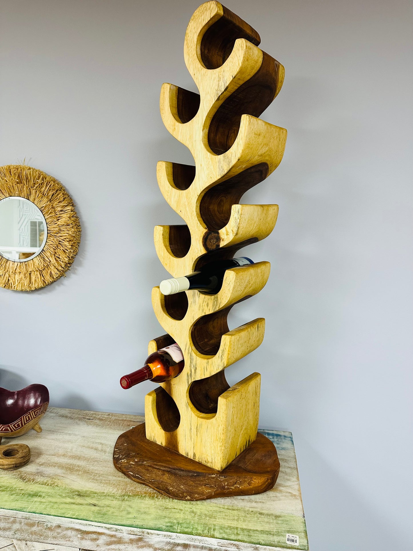 Suar Wood Wine Rack - Restoration Oak