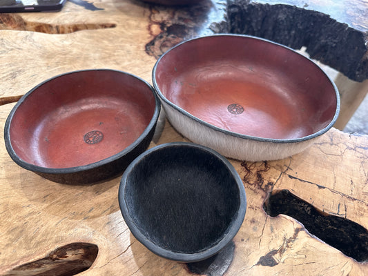 Cowhide & Leather Bowl Set - Restoration Oak