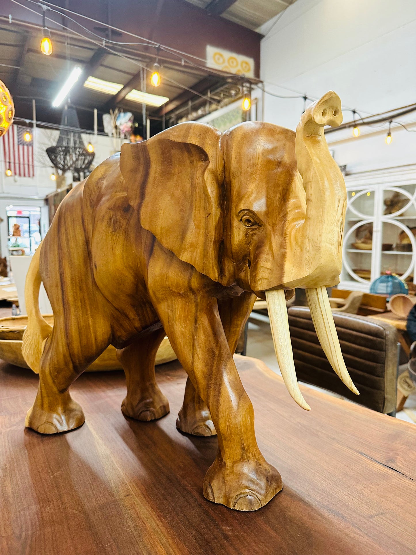 Carved wood elephant - Restoration Oak