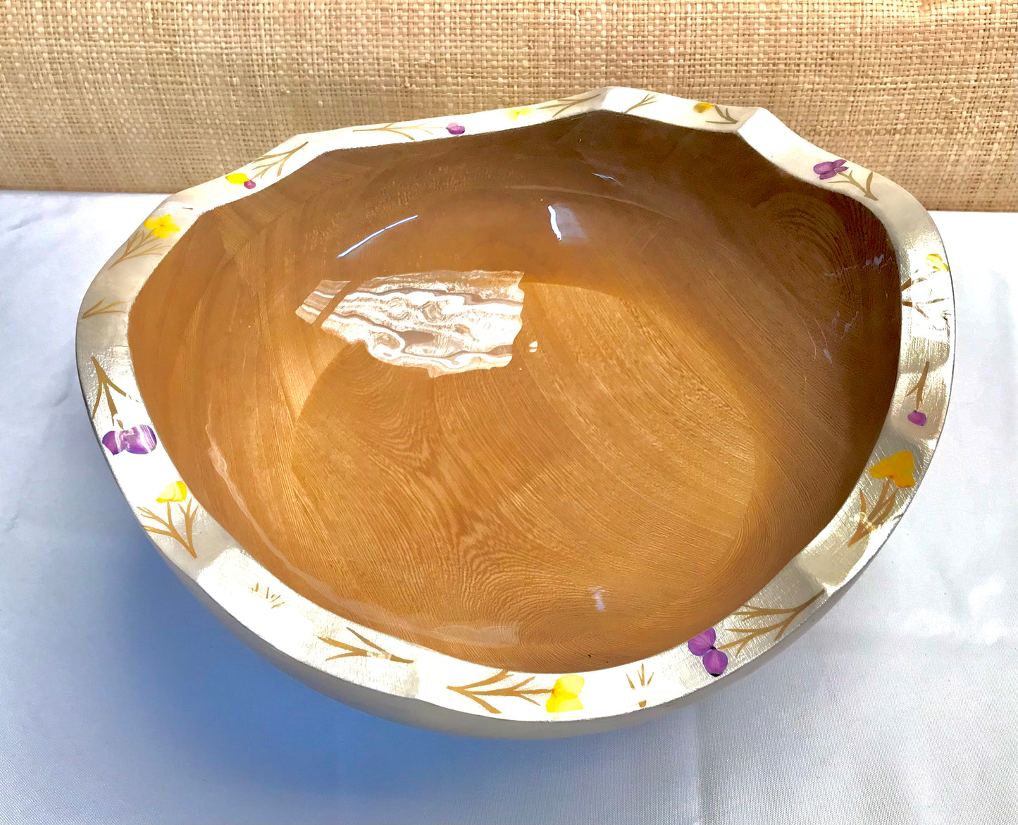 Pressed Flower Scalloped Edge Bowl - Restoration Oak