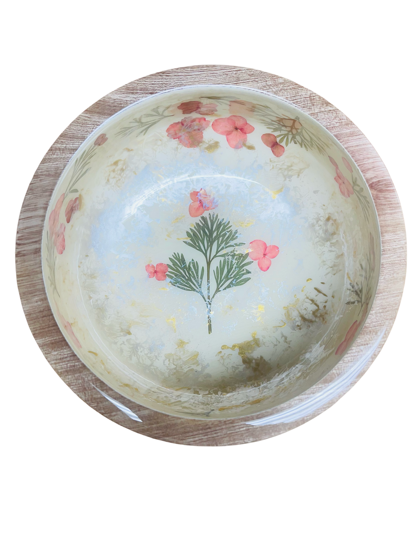 Metallic Decorative Bowl-Pressed Flowers - Restoration Oak