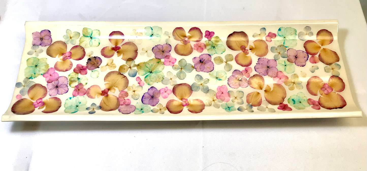 Long Sushi Server-Pressed Flowers - Restoration Oak