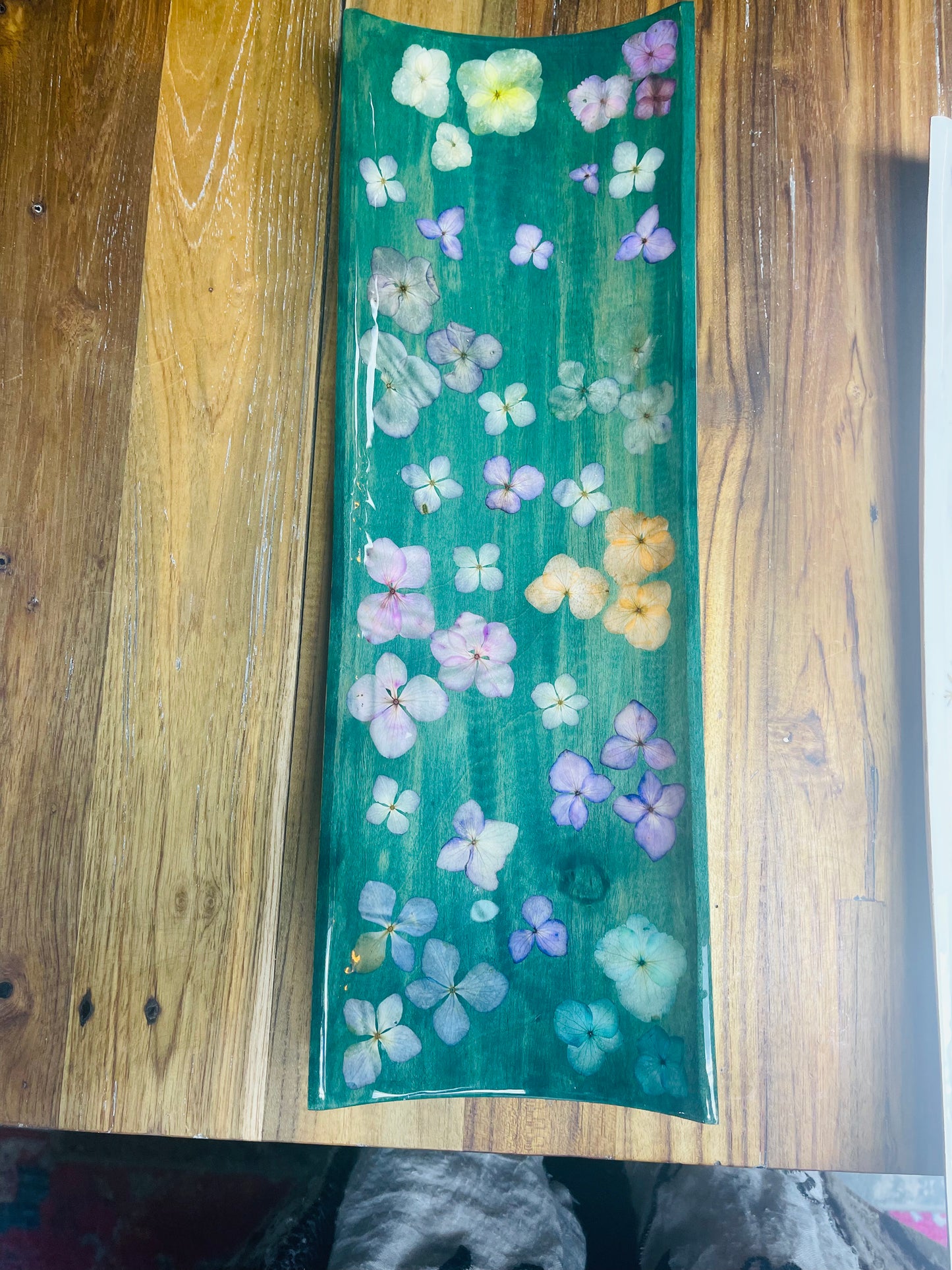 Long Curved Platter-Pressed Flowers - Restoration Oak