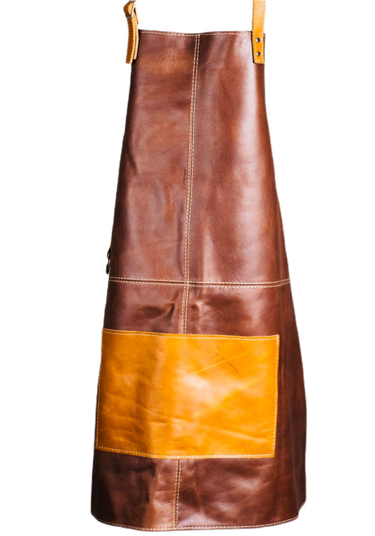 Brown and Tan Leather Apron Handcrafted in Colombia