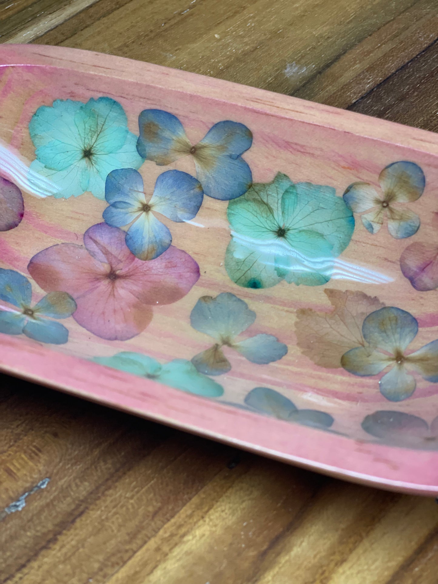 Pressed Flowers-pastel pink catch all - Restoration Oak