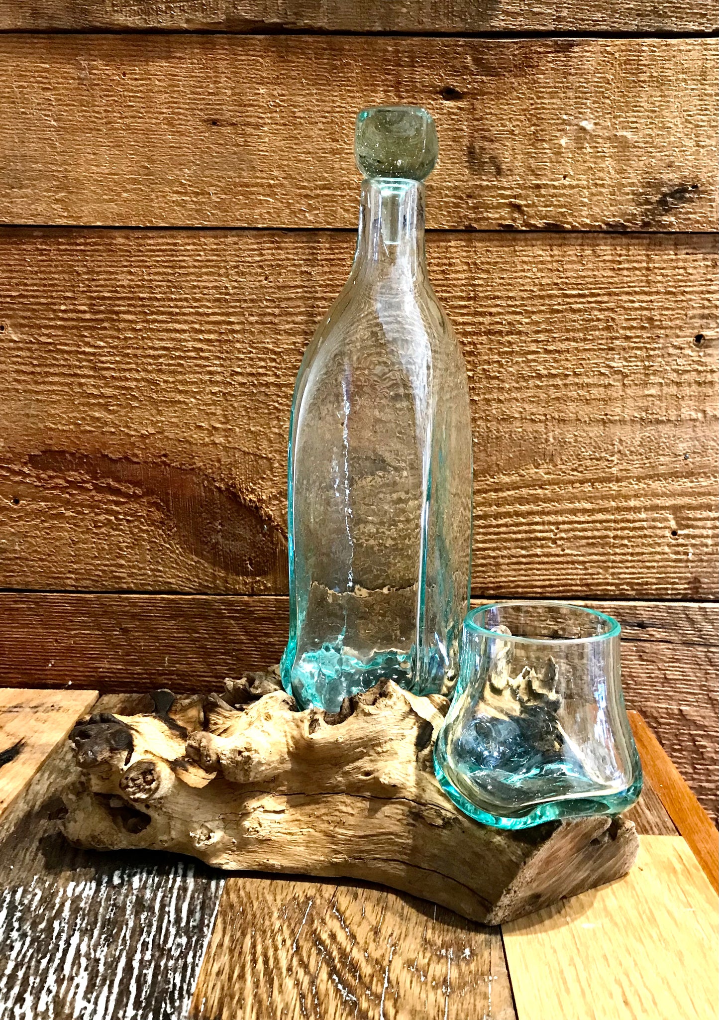 Molten Glass Whiskey Decanter & Glass - Restoration Oak