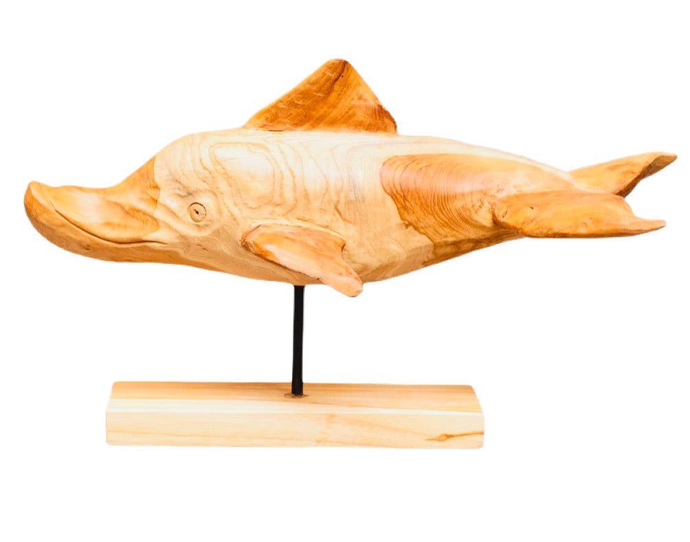 Carved Teak Bottlenose Dolphin Jr - Restoration Oak