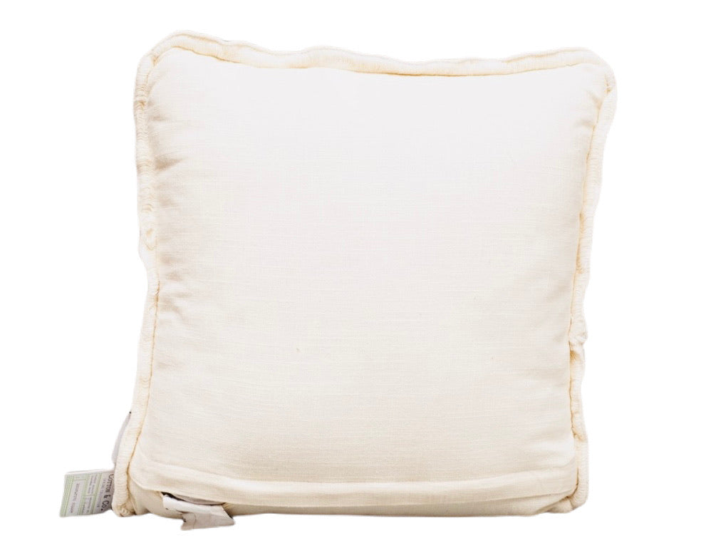 Cotton Lumbar Pillow with Vintage Reproduction Rabbit & Fringe