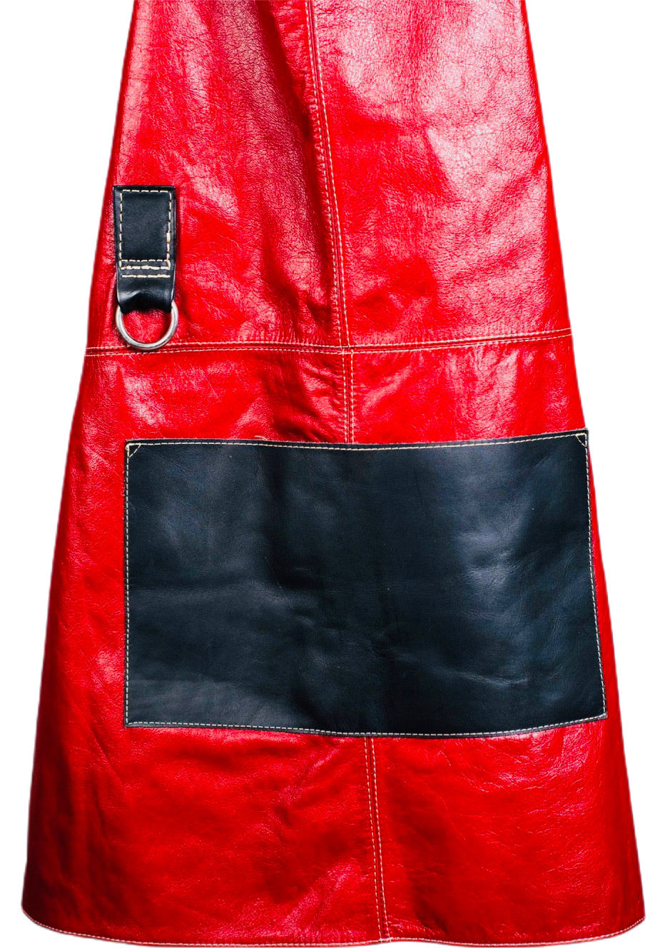 Zoomed in Red & Black Leather Apron 
