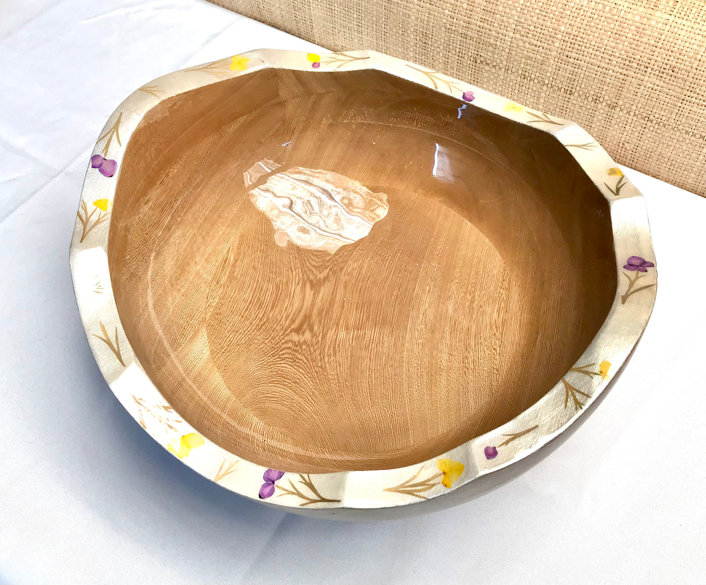 Pressed Flower Scalloped Edge Bowl - Restoration Oak
