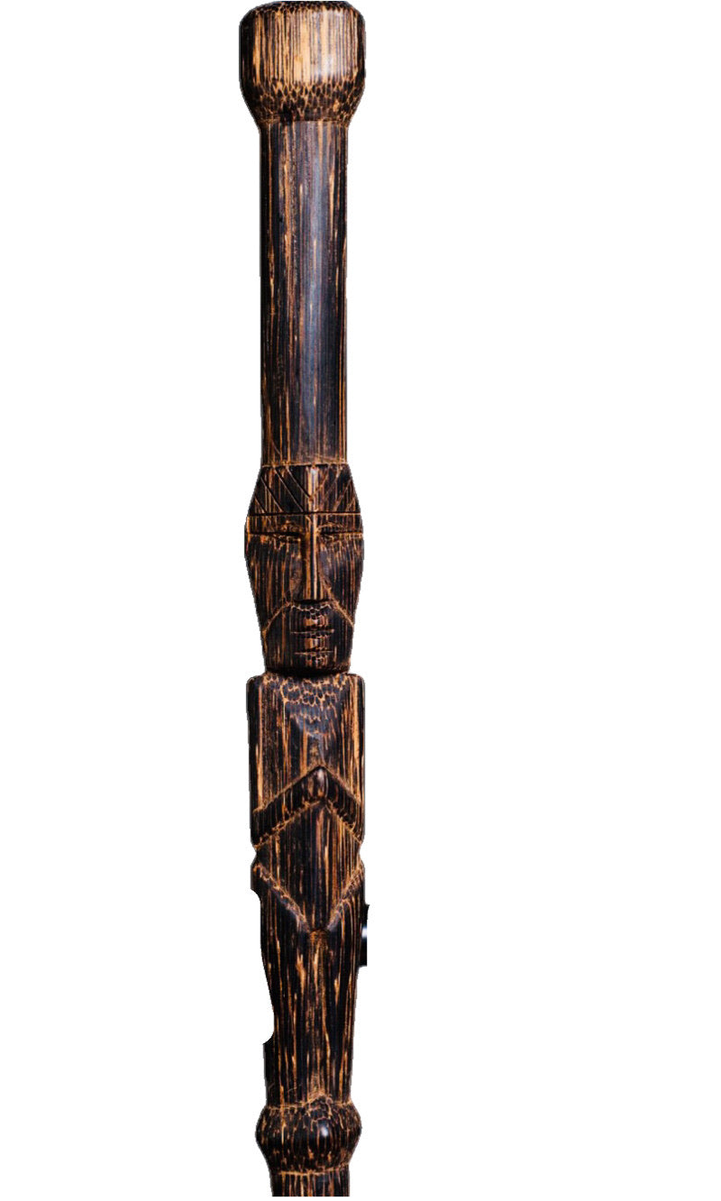 Large Palm Carved Tiki Man Walking Stick - Restoration Oak