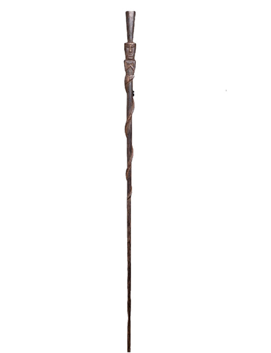Hand Carved Large Frowning Tiki Man Walking Stick Made from Palm Wood  in Colombia