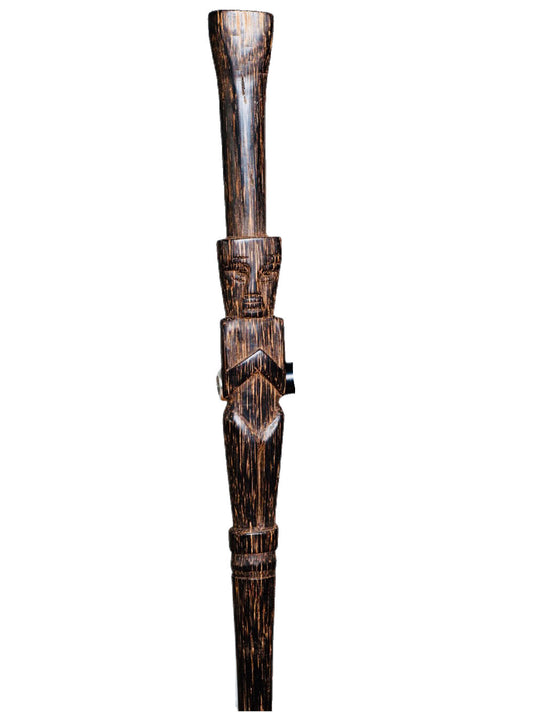 Small Palm Carved Tiki Man Walking Stick Made from Palm Wood in Colombia